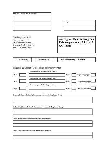 Antrag auf Fahrwegbestimmung  - Oberbergischer Kreis