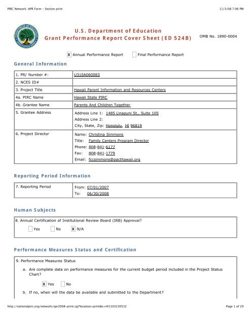 2008 HPIRC Performance Report - Hawaii Parent Information ...