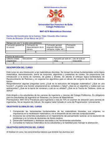 Ejemplo de Syllabus - Universidad San Francisco de Quito