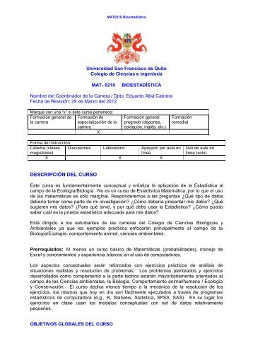 Ejemplo de Syllabus - Universidad San Francisco de Quito