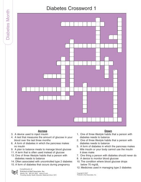 Diabetes Crossword 1 Pritchett Hull Associates Inc 