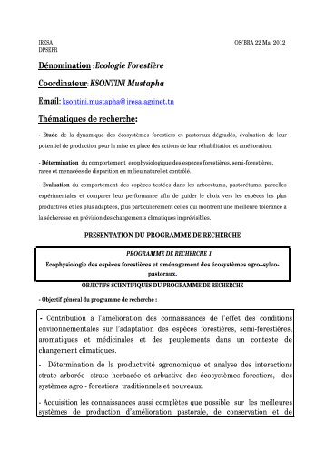 KSONTINI Mustapha ThÃ©matiques de recherche - Iresa