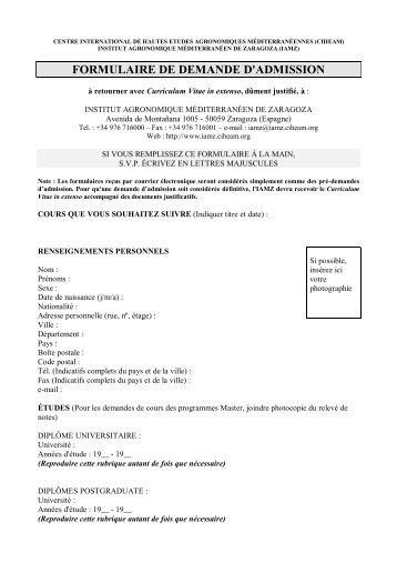 FORMULAIRE DE DEMANDE D'ADMISSION - Iresa