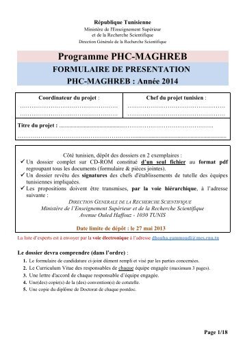 Programme PHC-MAGHREB - MinistÃ¨re de l'Enseignement ...