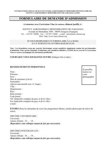 FORMULAIRE DE DEMANDE D'ADMISSION - Iresa