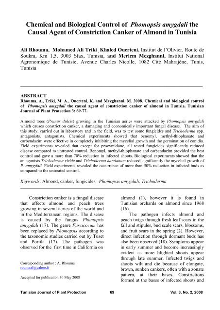 Chemical and Biological Control of Phomopsis amygdali the ... - Iresa