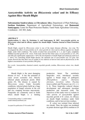 Azoxystrobin Activity on Rhizoctonia solani and its Efficacy ... - Iresa