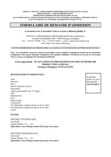 FORMULAIRE DE DEMANDE D'ADMISSION - Iresa