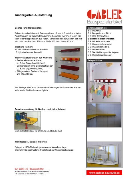 Kindergarten-Ausstattung - Gabler Bauspezialartikel