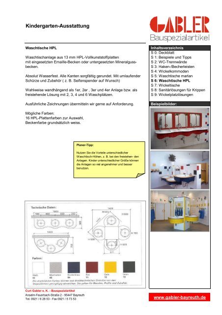 Kindergarten-Ausstattung - Gabler Bauspezialartikel