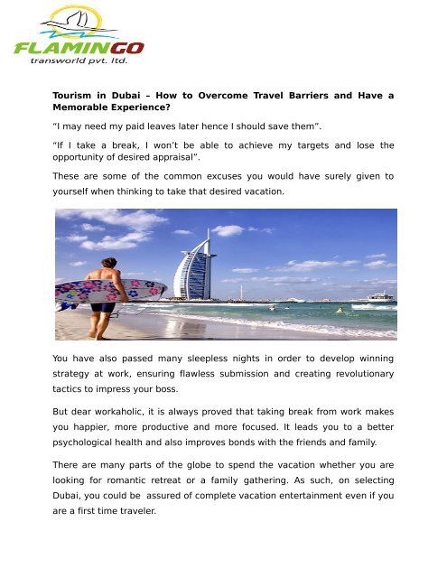 Tourism in Dubai – How to Overcome Travel Barriers and Have a Memorable Experience? 