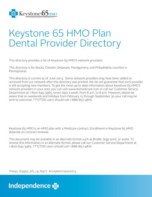 Download a 2014 Keystone 65 HMO Dental ... - IBXMedicare.com