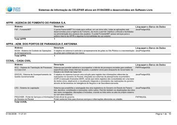 Sistemas de InformaÃ§Ã£o da CELEPAR ativos em 01/04/2009 e ...