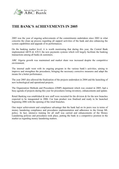 annual report 2005 - Arab Banking Corporation, ALGERIA