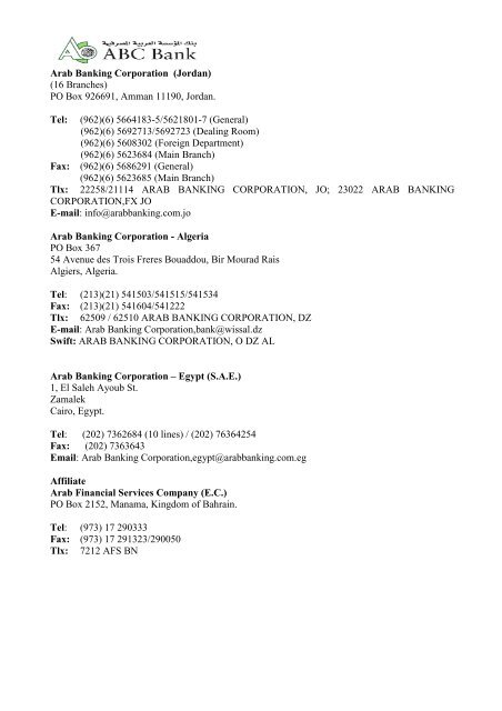 annual report 2005 - Arab Banking Corporation, ALGERIA