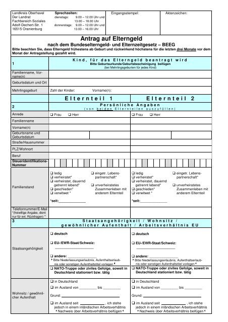 Antrag Auf Elterngeld Landkreis Oberhavel