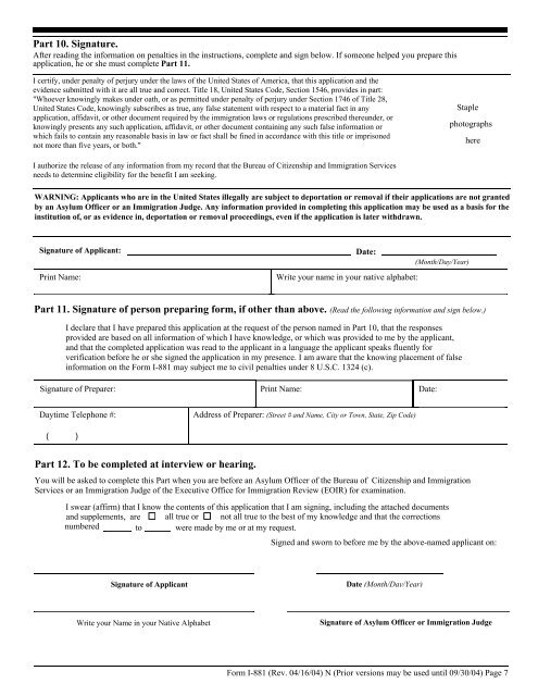 I-881, Application for Suspension of Deportation or Special ... - PARDS