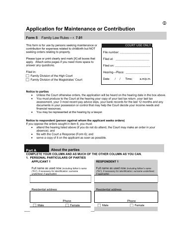 Form 5 Application for Maintenance or Contribution - Judiciary Fiji