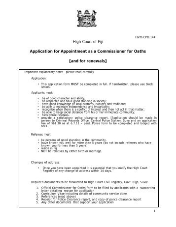 Application for Appointment as a Commissioner for ... - Judiciary Fiji
