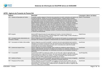 Sistemas de InformaÃ§Ã£o da CELEPAR ativos em 02/02/2009 AFPR ...