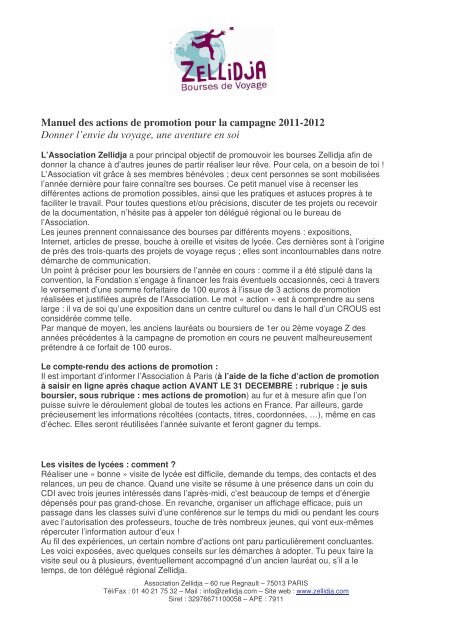 Manuel des actions de promotion pour la campagne 2011 ... - Zellidja