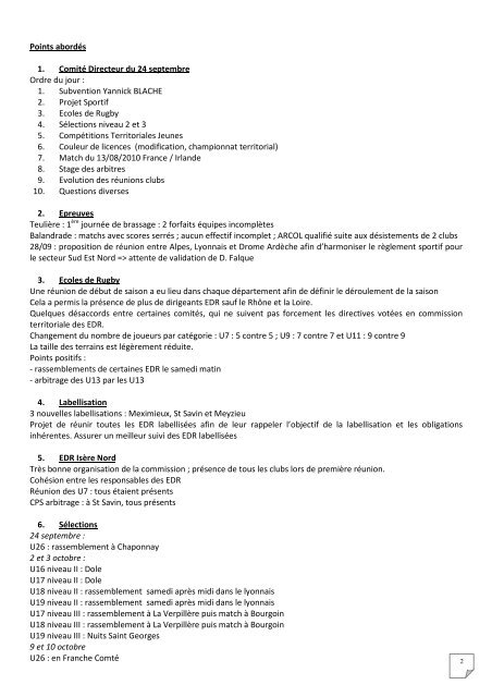 Bulletin Officiel Saison 2010-2011 numÃ©ro 4 du mardi ... - Arcol Rugby