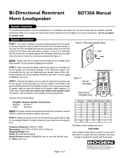 BTA-30A Manual - Bi-Directional Reentrant Horn Loudspeaker