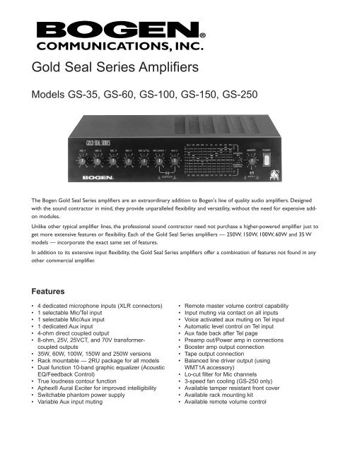 Gs35 60 100 150 250 Manual Gold Seal Amplifiers
