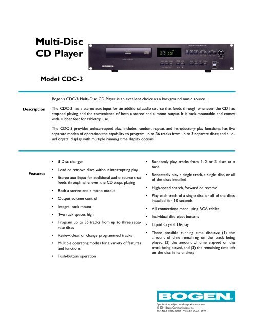 CDC-3 CD Player Spec