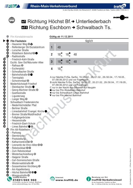 n1 Richtung HÃ¶chst Bf. Unterliederbach n11 Richtung ... - traffiQ