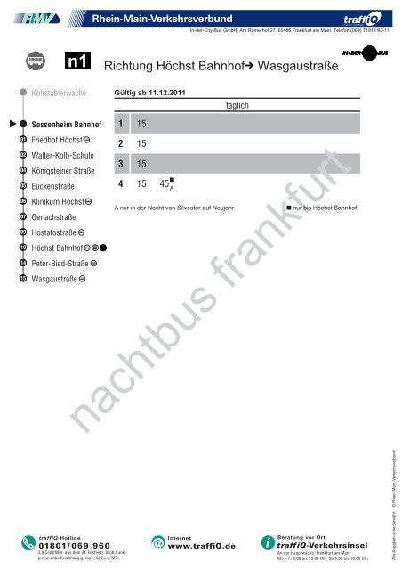 n1 Richtung HÃ¶chst Bf. Unterliederbach n11 Richtung ... - traffiQ