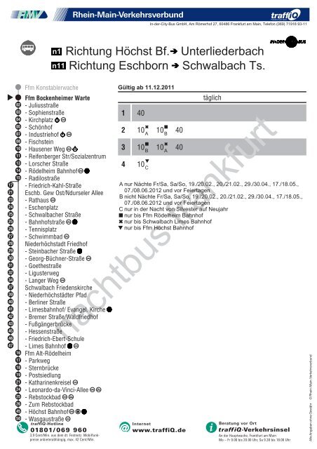 n1 Richtung HÃ¶chst Bf. Unterliederbach n11 Richtung ... - traffiQ