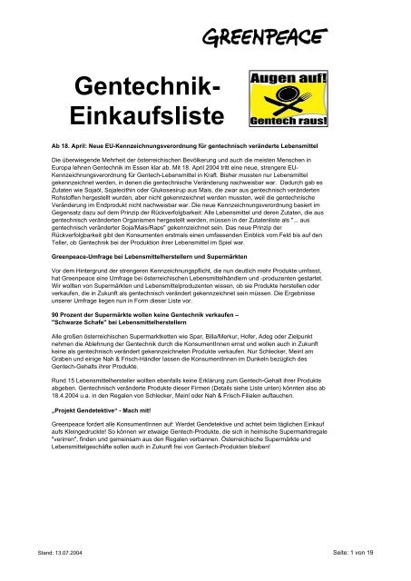 Gentechnik Einkaufsliste