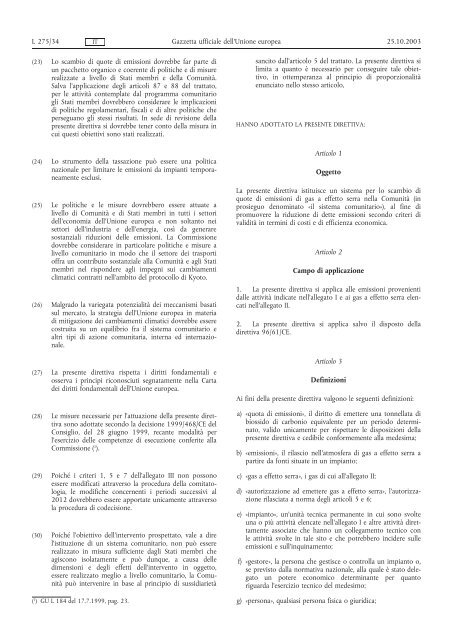 DIRETTIVA 2003/87/CE DEL PARLAMENTO EUROPEO E DEL ...