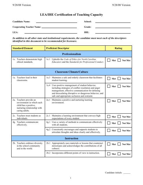 LEA/IHE Certification of Capacity