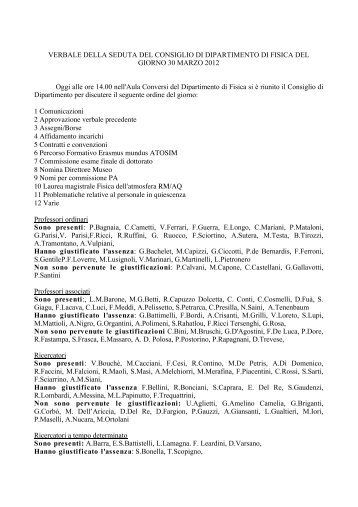 Riunione del 30 marzo - Dipartimento di Fisica - Sapienza