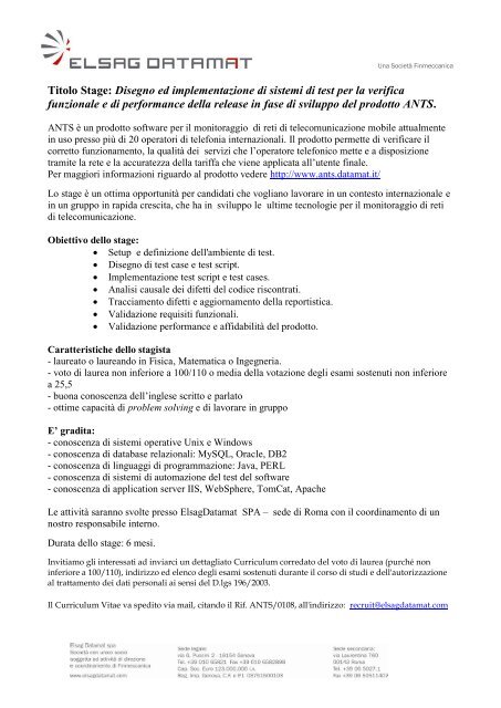 Stage presso Elsag Datamat