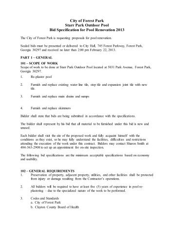 City of Forest Park Starr Park Outdoor Pool Bid Specification for Pool ...