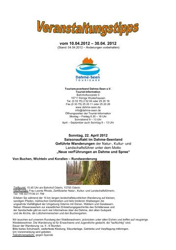 vom 10.04.2012 â€“ 30.04. 2012 - Tourismusverband Dahme-Seen eV