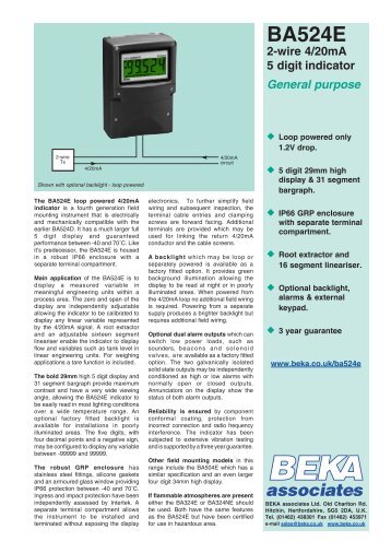 BA524E 2-wire 4/20mA 5 digit indicator - BEKA Associates