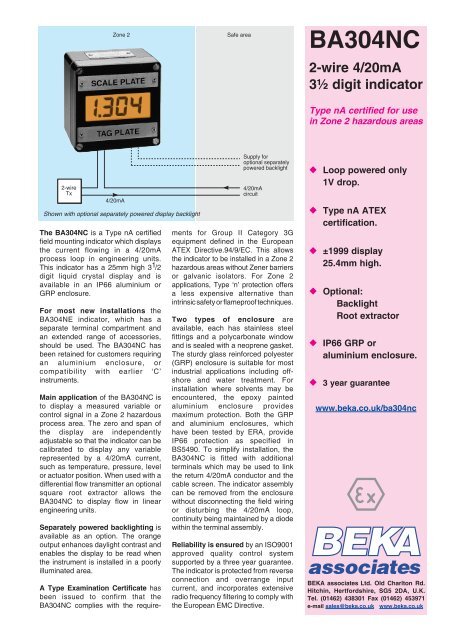 BA304NC 2-wire 4/20mA 3Â½ digit indicator - BEKA Associates