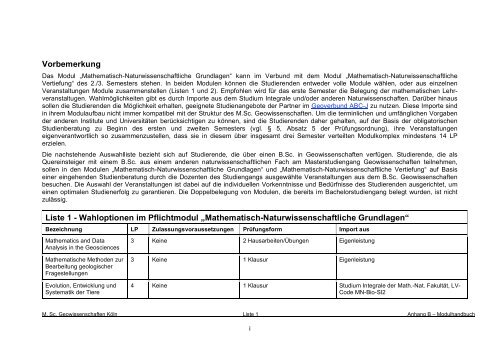 Liste 1 - Institut fÃ¼r Geologie und Mineralogie