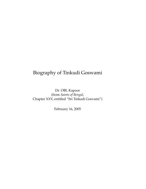 Biography of Tinkudi Goswami