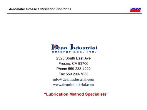 Automatic Grease Lubrication Solutions - Dean Industrial