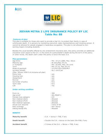 JEEVAN MITRA 2 LIFE INSURANCE POLICY BY LIC Table No: 88