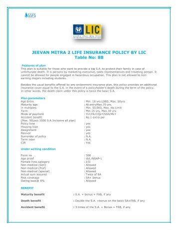 lic plan chart table pdf