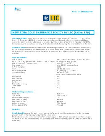 NEW BIMA GOLD INSURANCE POLICY BY LIC (table: 179)