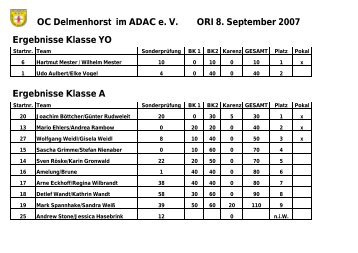 OC Delmenhorst im ADAC e. V. ORI 8. September 2007 Ergebnisse ...