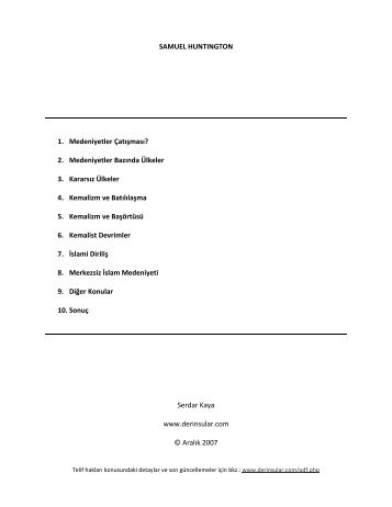 SAMUEL HUNTINGTON 1. Medeniyetler Çatışması? 2 ... - Derin Sular