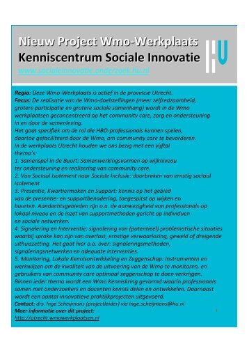 Nieuw Project Wmo-Werkplaats Kenniscentrum Sociale Innovatie